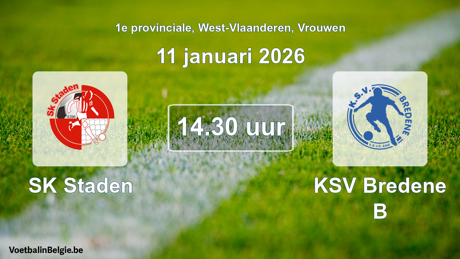 Scheduled match women football: SK Staden - KSV Bredene B (11 January 2026)