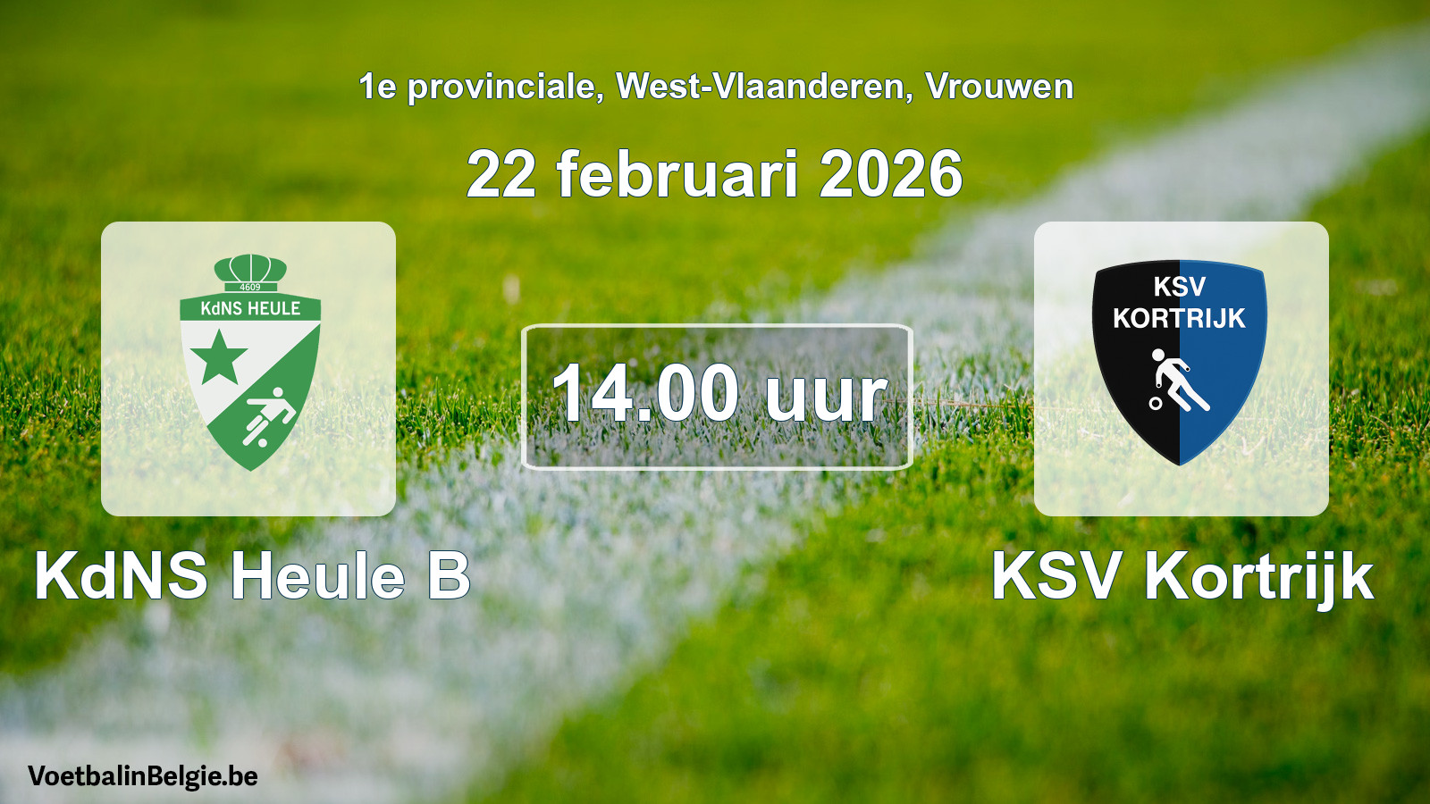 Scheduled match women football: KdNS Heule B - KSV Kortrijk (22 February 2026)