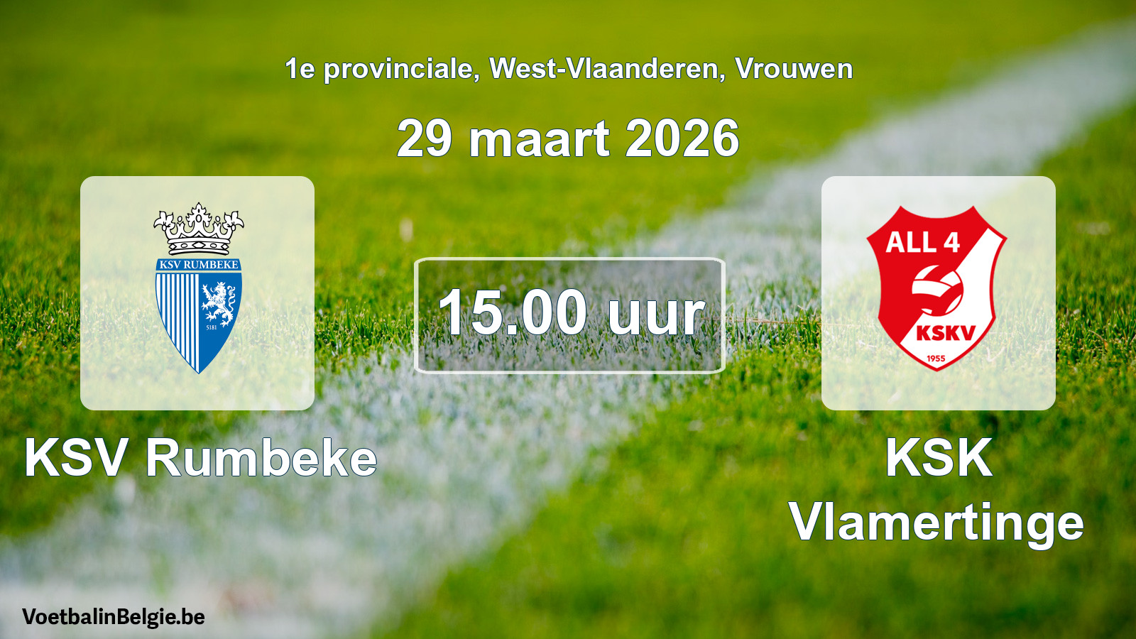Scheduled match women football: KSV Rumbeke - KSK Vlamertinge (29 March 2026)