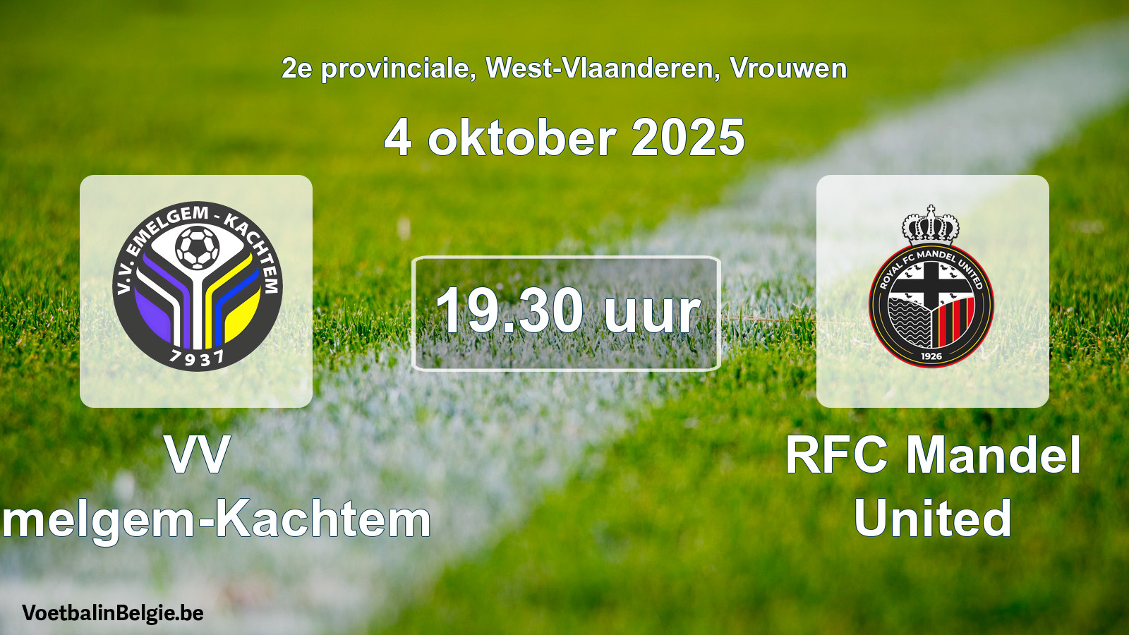Scheduled match women football: VV Emelgem-Kachtem - RFC Mandel United (4 October 2025)