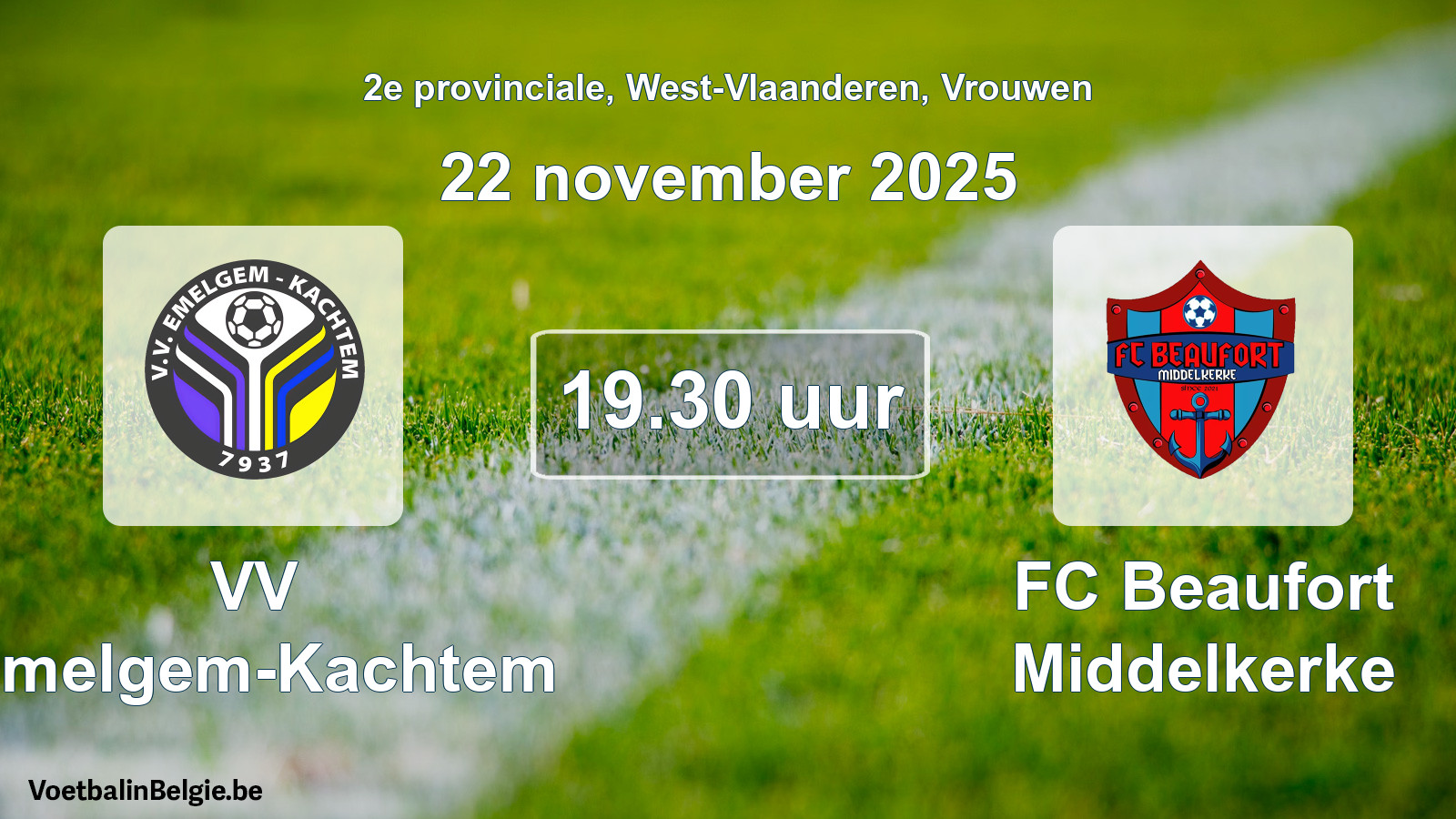 Scheduled match women football: VV Emelgem-Kachtem - FC Beaufort Middelkerke (22 November 2025)
