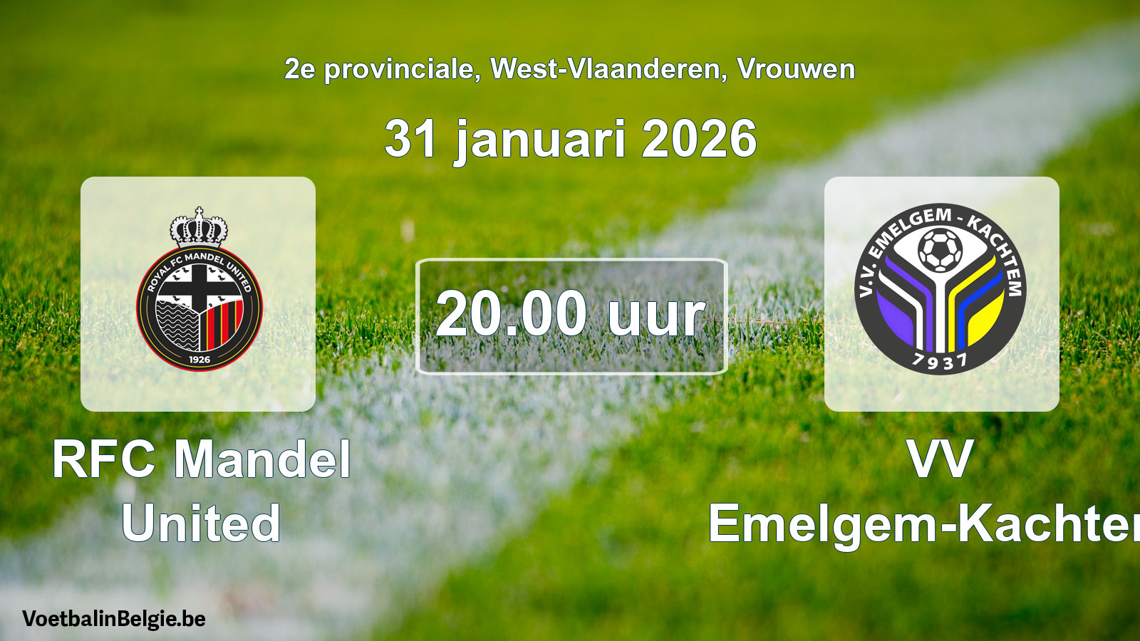 Scheduled match women football: RFC Mandel United - VV Emelgem-Kachtem (31 January 2026)