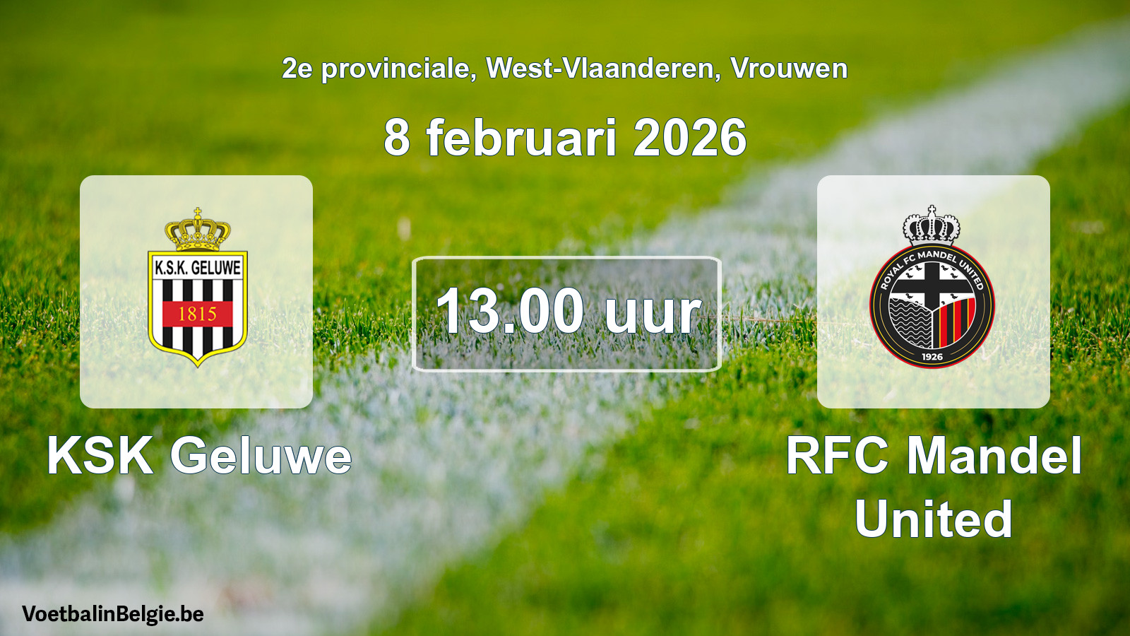 Scheduled match women football: KSK Geluwe - RFC Mandel United (8 February 2026)