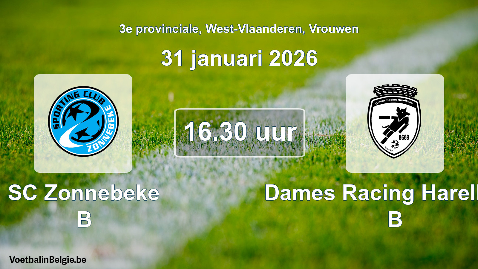 Scheduled match women football: SC Zonnebeke B - Dames Racing Harelbeke B (31 January 2026)