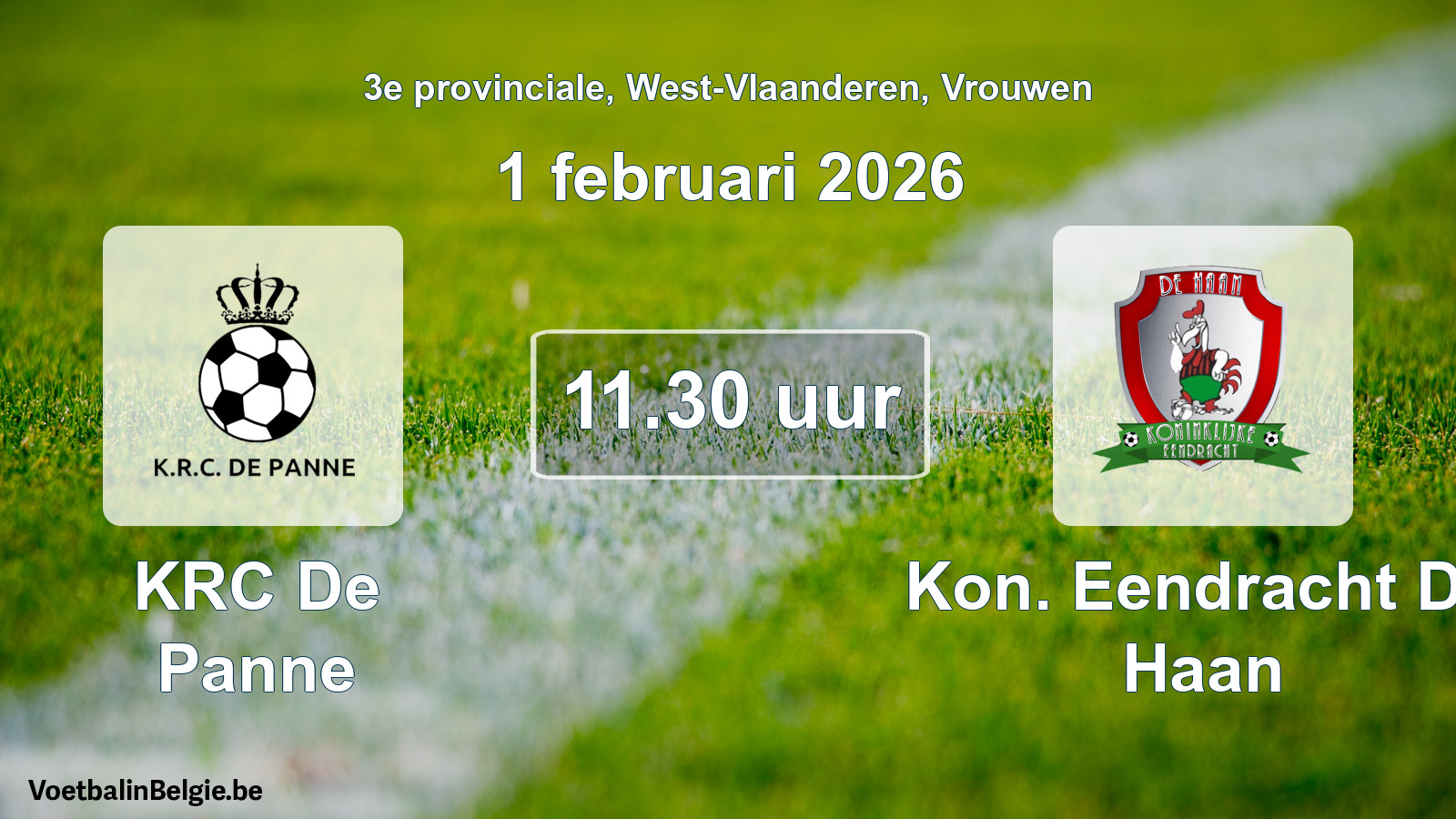 Geplande wedstrijd vrouwenvoetbal: KRC De Panne - Kon. Eendracht De Haan (1 februari 2026)