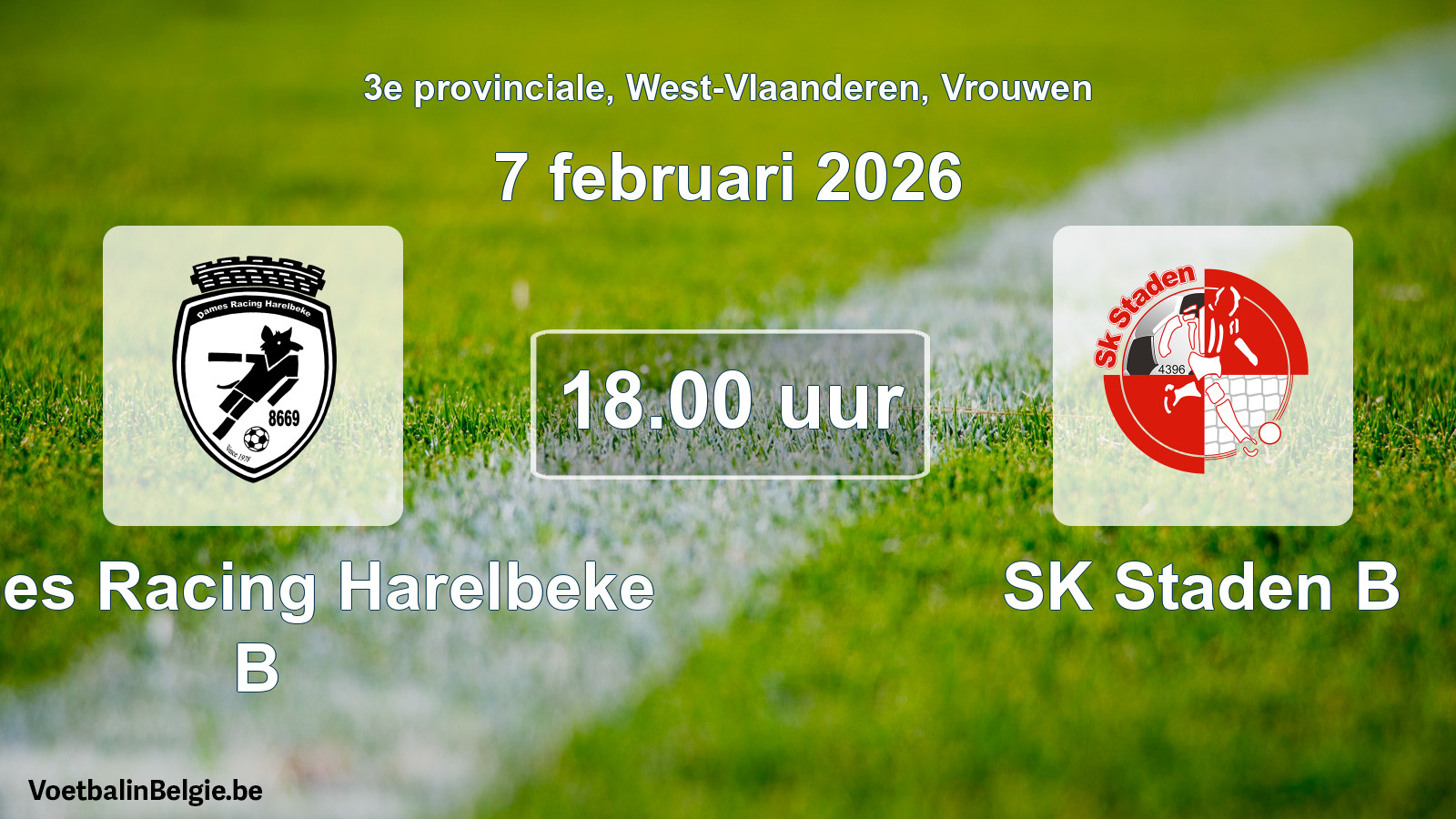 Scheduled match women football: Dames Racing Harelbeke B - SK Staden B (7 February 2026)