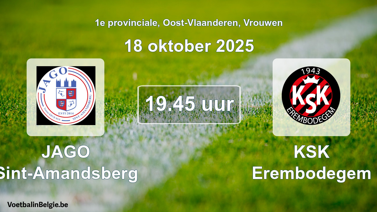 Scheduled match women football: JAGO Sint-Amandsberg - KSK Erembodegem (18 October 2025)