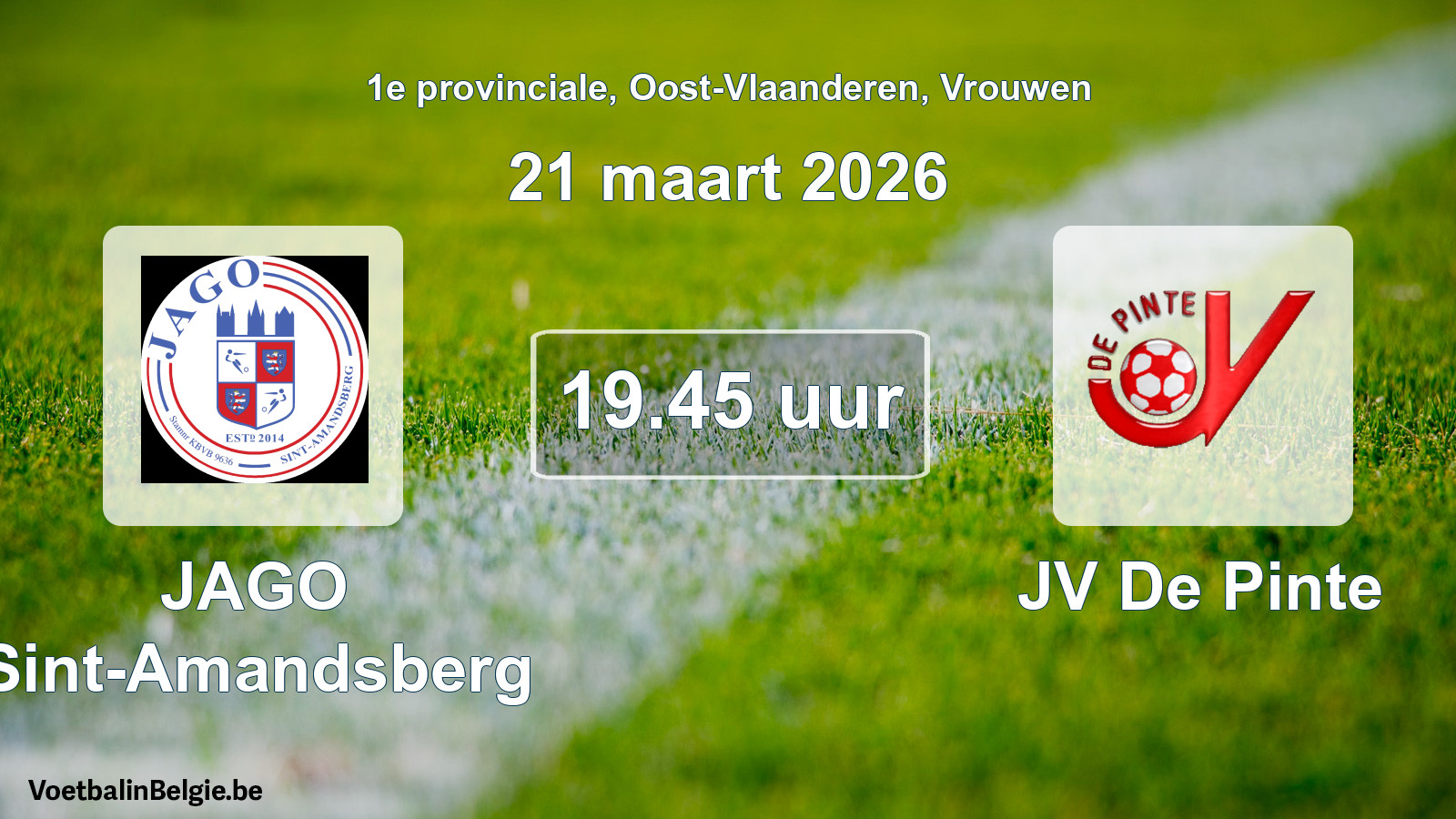 Geplande wedstrijd vrouwenvoetbal: JAGO Sint-Amandsberg - JV De Pinte (21 maart 2026)