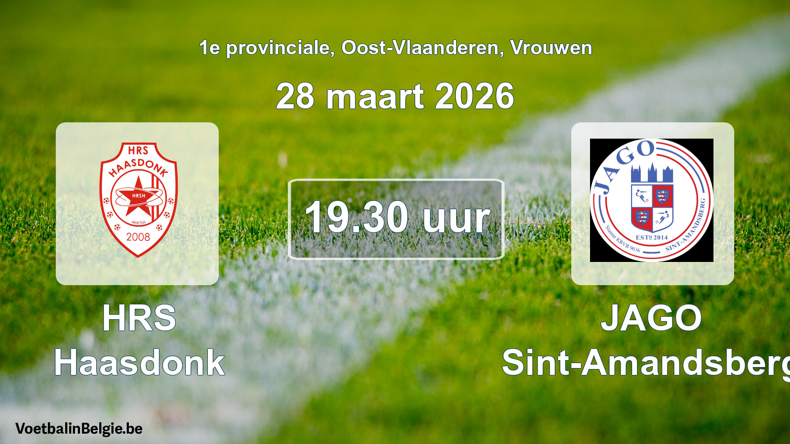 Geplande wedstrijd vrouwenvoetbal: HRS Haasdonk - JAGO Sint-Amandsberg (28 maart 2026)