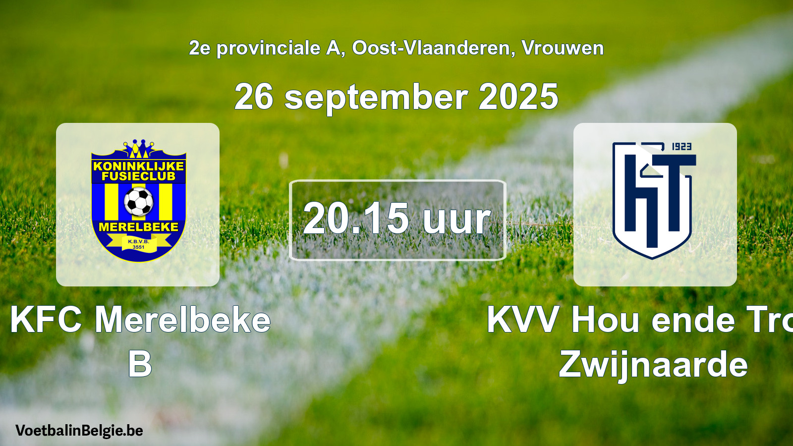Scheduled match women football: KFC Merelbeke B - KVV Hou ende Trou Zwijnaarde (26 September 2025)