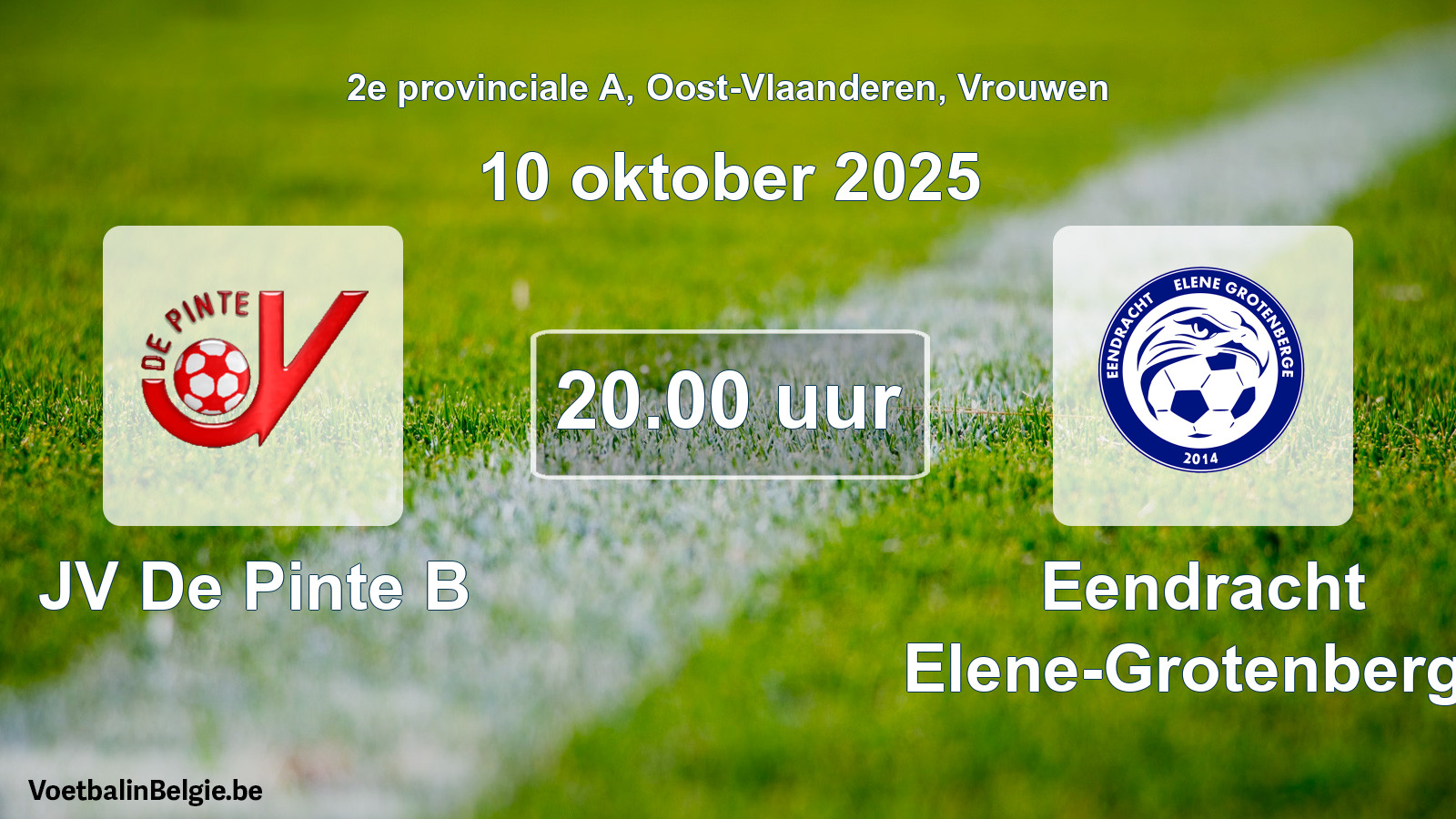 Geplantes Spiel frauen-Fußball: JV De Pinte B - Eendracht Elene-Grotenberge (10 Oktober 2025)