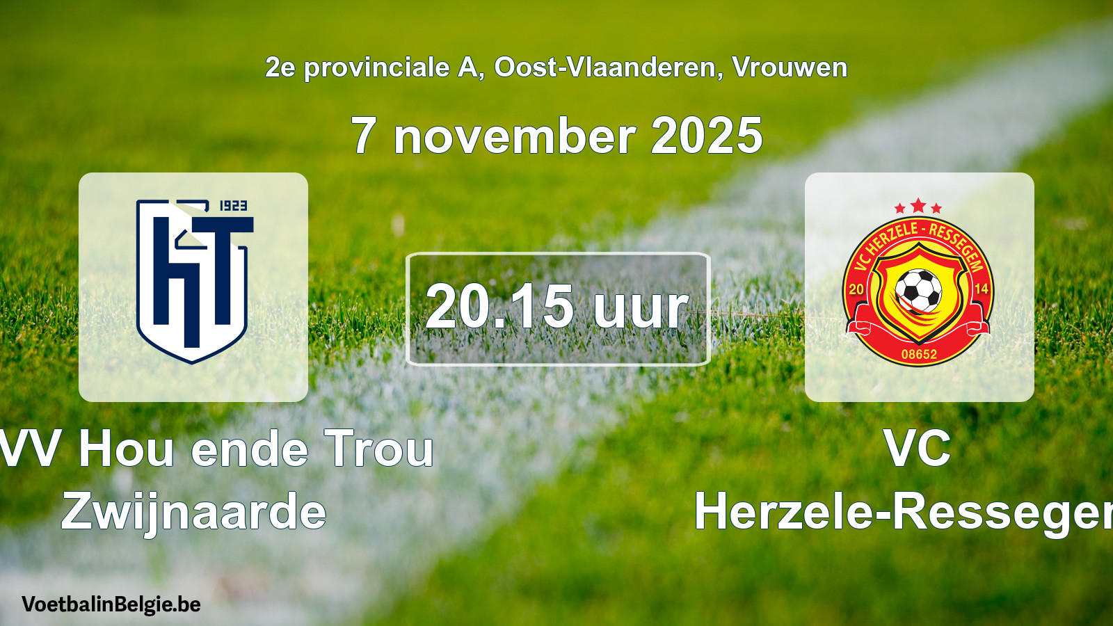 Geplande wedstrijd vrouwenvoetbal: KVV Hou ende Trou Zwijnaarde - VC Herzele-Ressegem (7 november 2025)