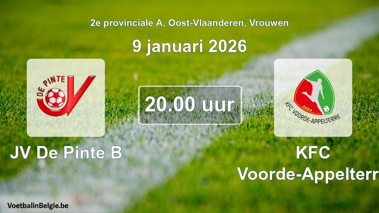 Scheduled match women football: JV De Pinte B - KFC Voorde-Appelterre (9 January 2026)