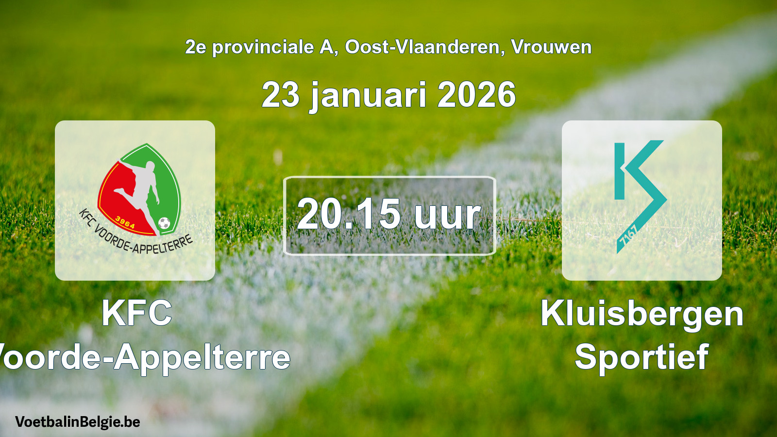 Scheduled match women football: KFC Voorde-Appelterre - Kluisbergen Sportief (23 January 2026)