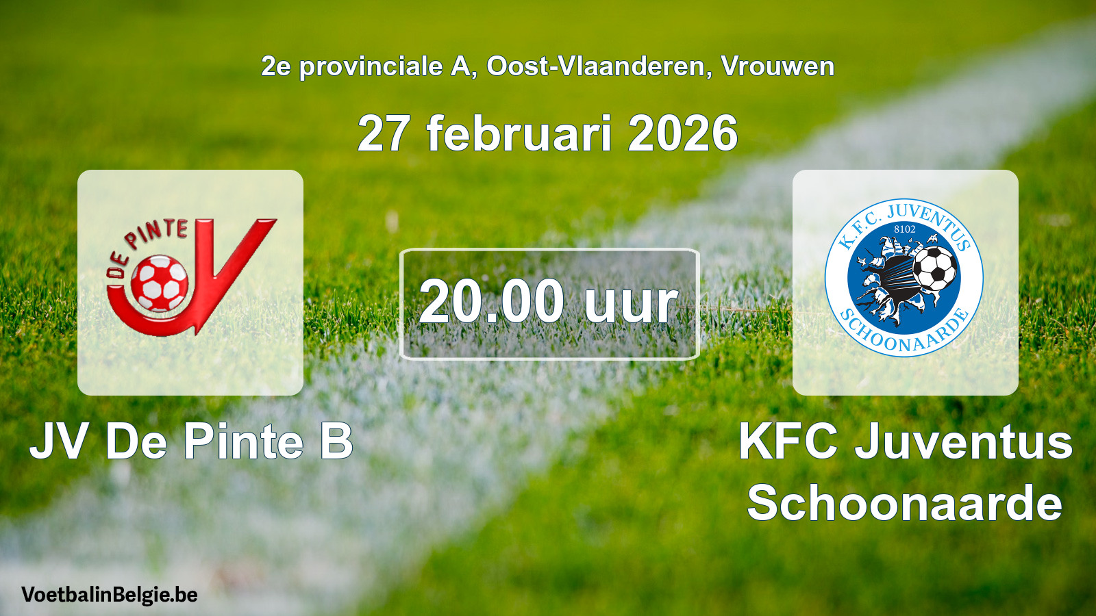 Scheduled match women football: JV De Pinte B - KFC Juventus Schoonaarde (27 February 2026)