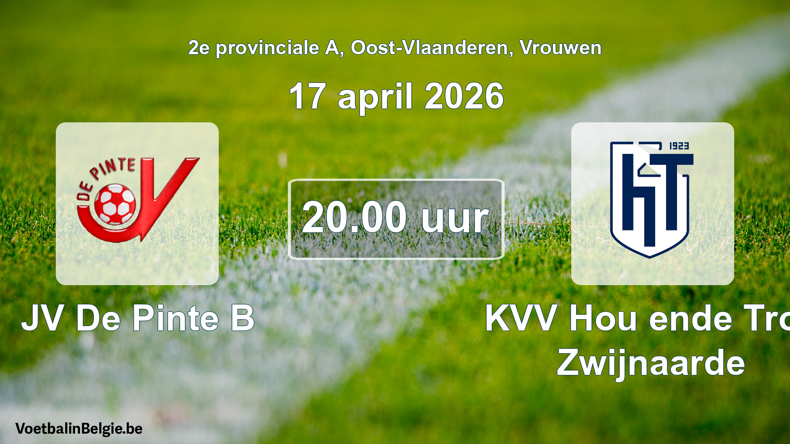 Scheduled match women football: JV De Pinte B - KVV Hou ende Trou Zwijnaarde (17 April 2026)