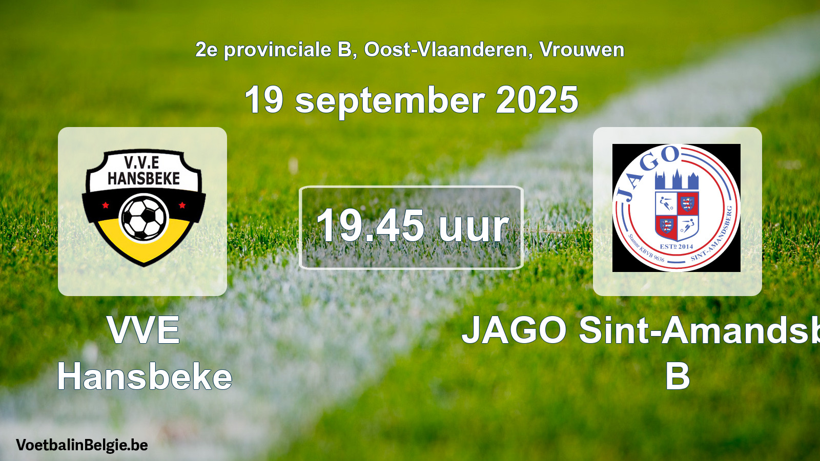 Scheduled match women football: VVE Hansbeke - JAGO Sint-Amandsberg B (19 September 2025)