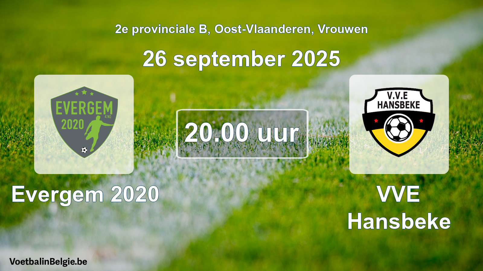 Scheduled match women football: Evergem 2020 - VVE Hansbeke (26 September 2025)