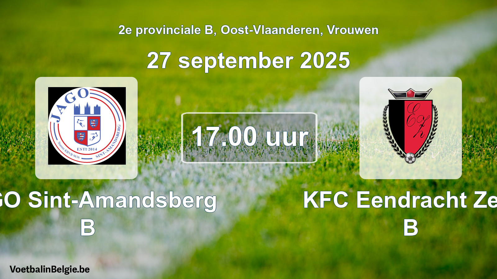 Scheduled match women football: JAGO Sint-Amandsberg B - KFC Eendracht Zele B (27 September 2025)