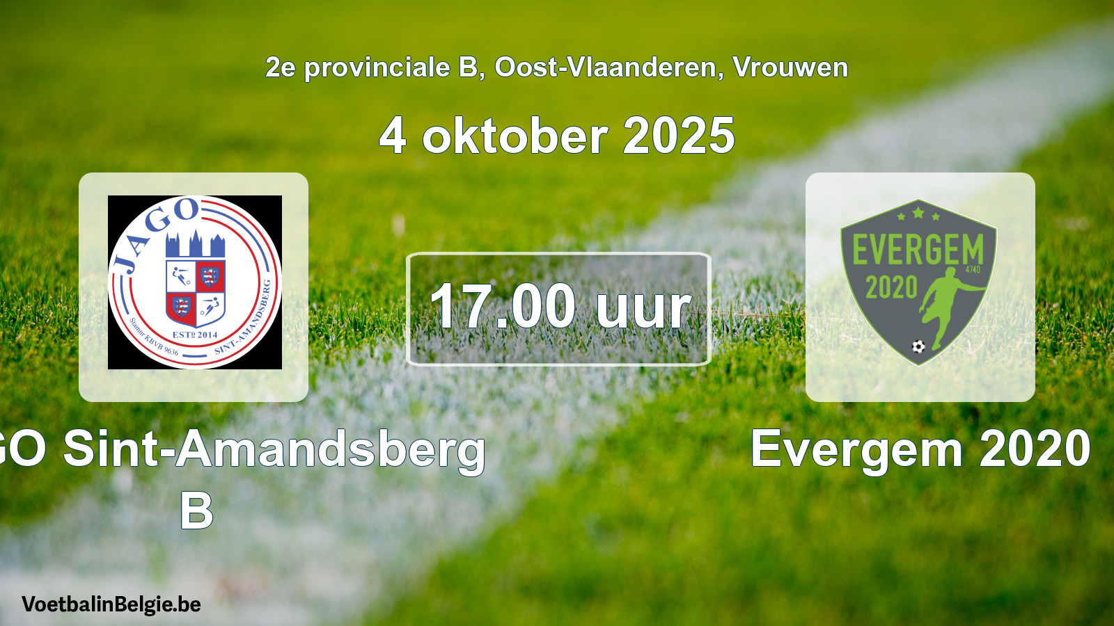 Scheduled match women football: JAGO Sint-Amandsberg B - Evergem 2020 (4 October 2025)