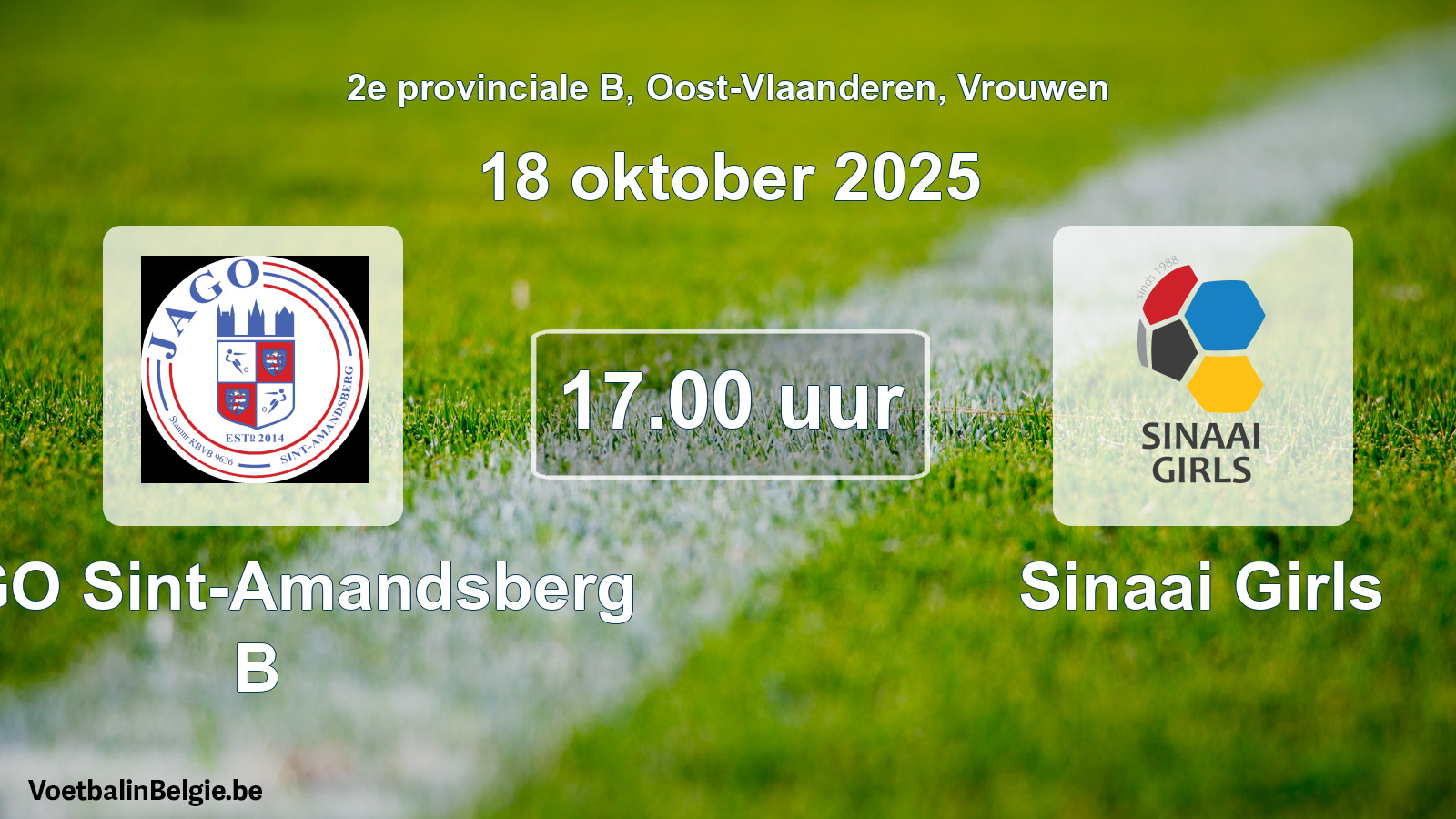 Geplantes Spiel frauen-Fußball: JAGO Sint-Amandsberg B - Sinaai Girls (18 Oktober 2025)