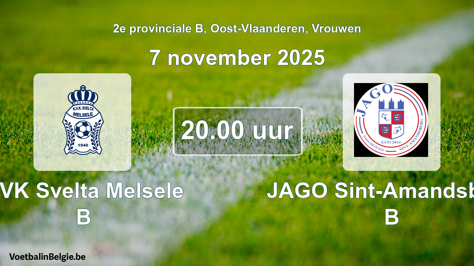 Scheduled match women football: KVK Svelta Melsele B - JAGO Sint-Amandsberg B (7 November 2025)