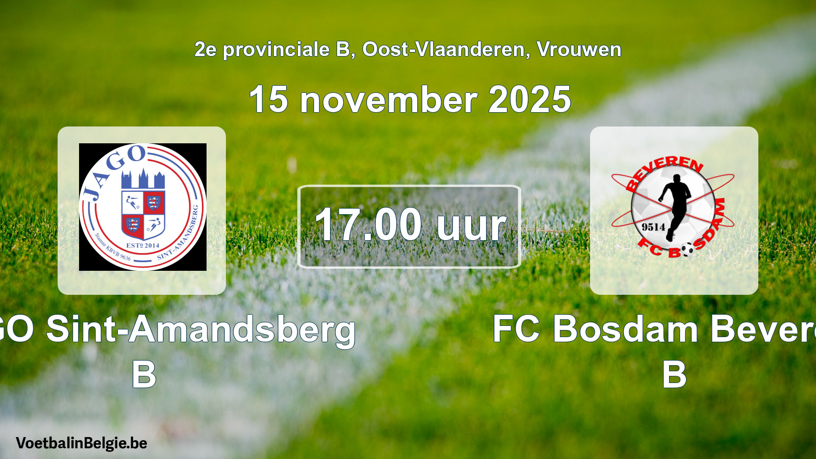 Scheduled match women football: JAGO Sint-Amandsberg B - FC Bosdam Beveren B (15 November 2025)