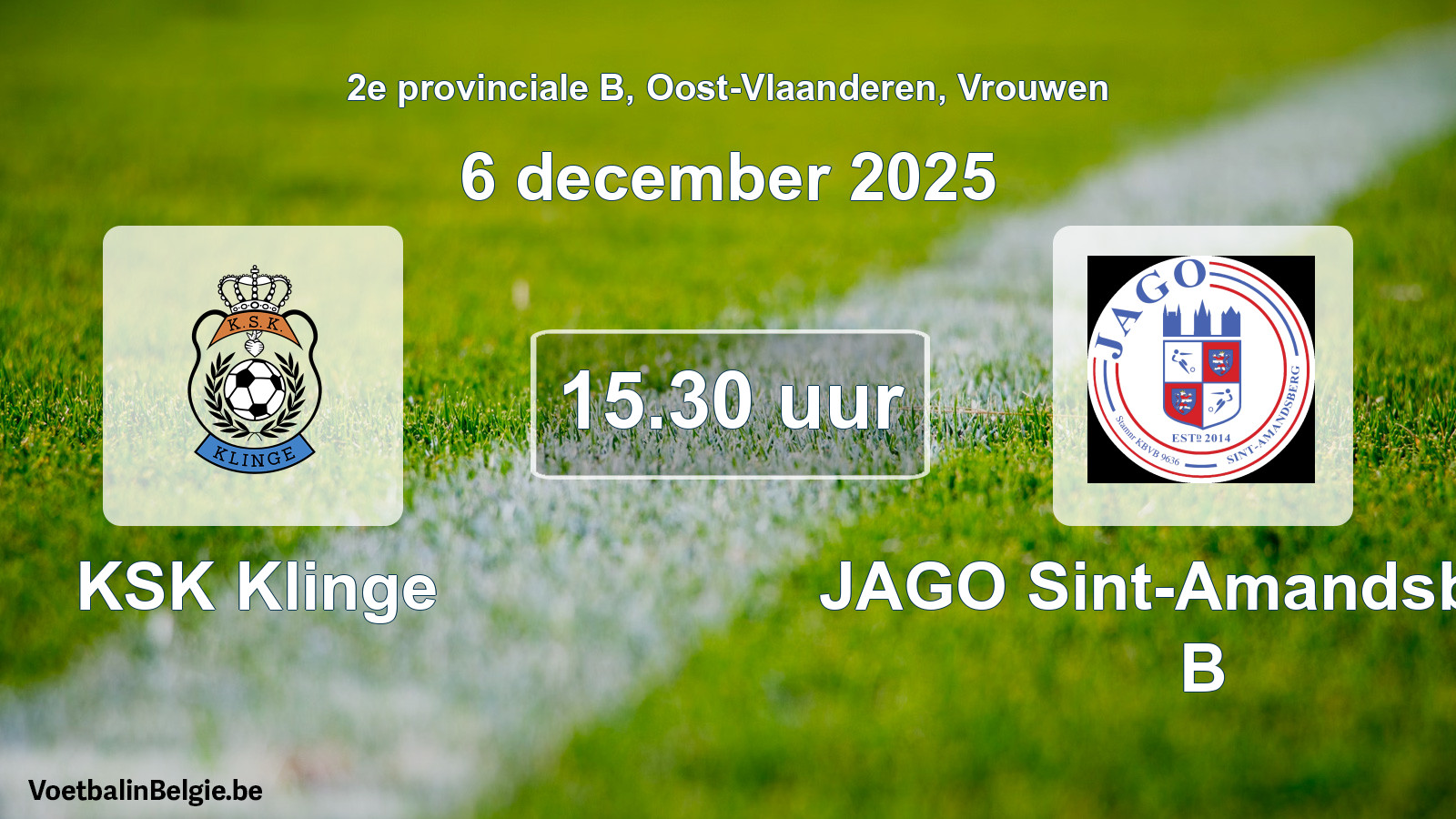 Scheduled match women football: KSK Klinge - JAGO Sint-Amandsberg B (6 December 2025)