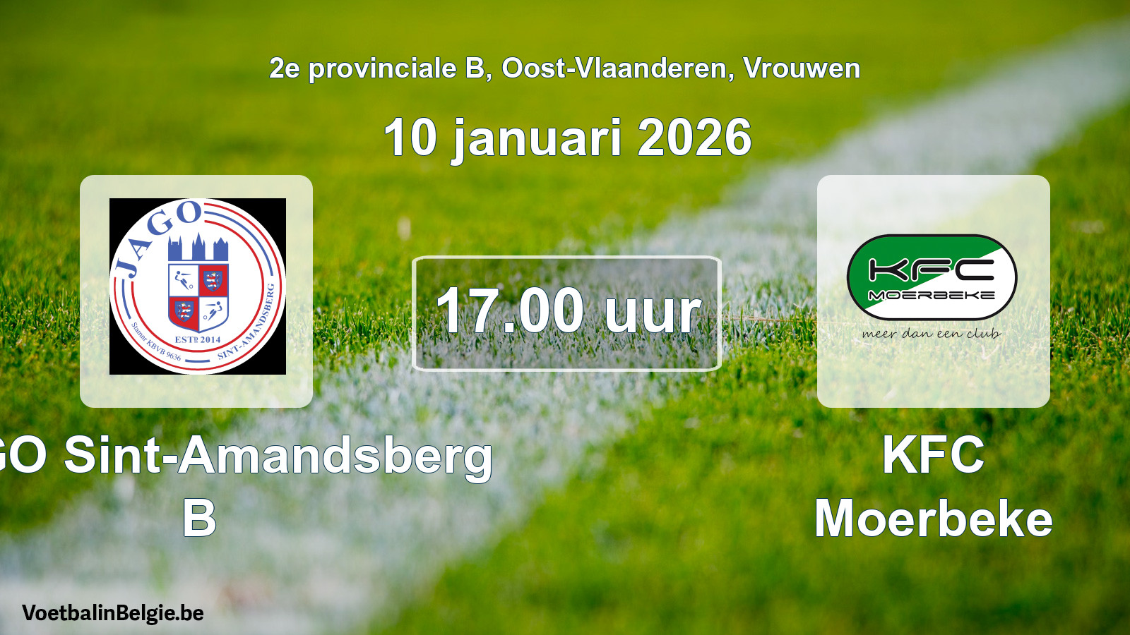 Scheduled match women football: JAGO Sint-Amandsberg B - KFC Moerbeke (10 January 2026)