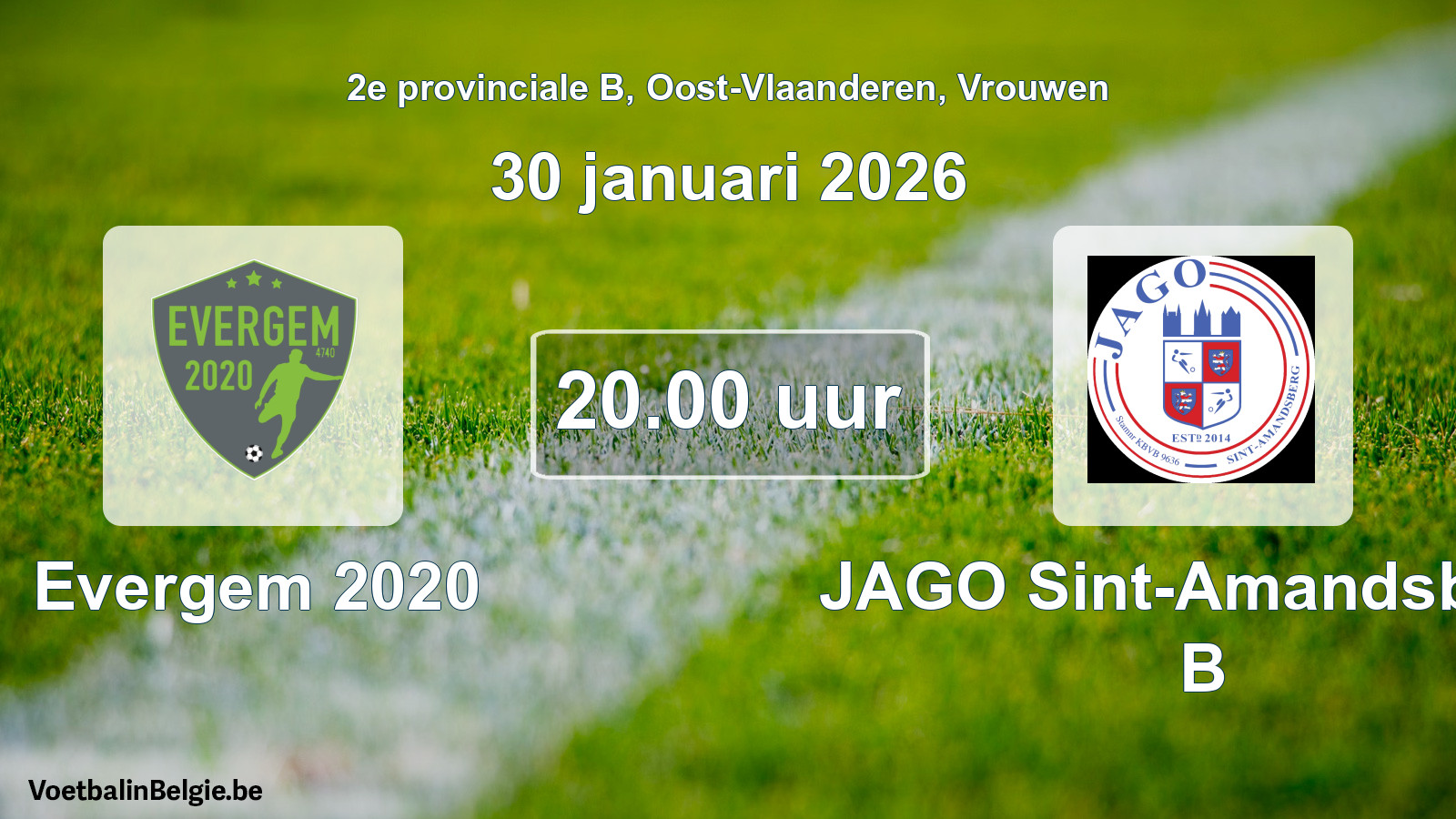 Scheduled match women football: Evergem 2020 - JAGO Sint-Amandsberg B (30 January 2026)