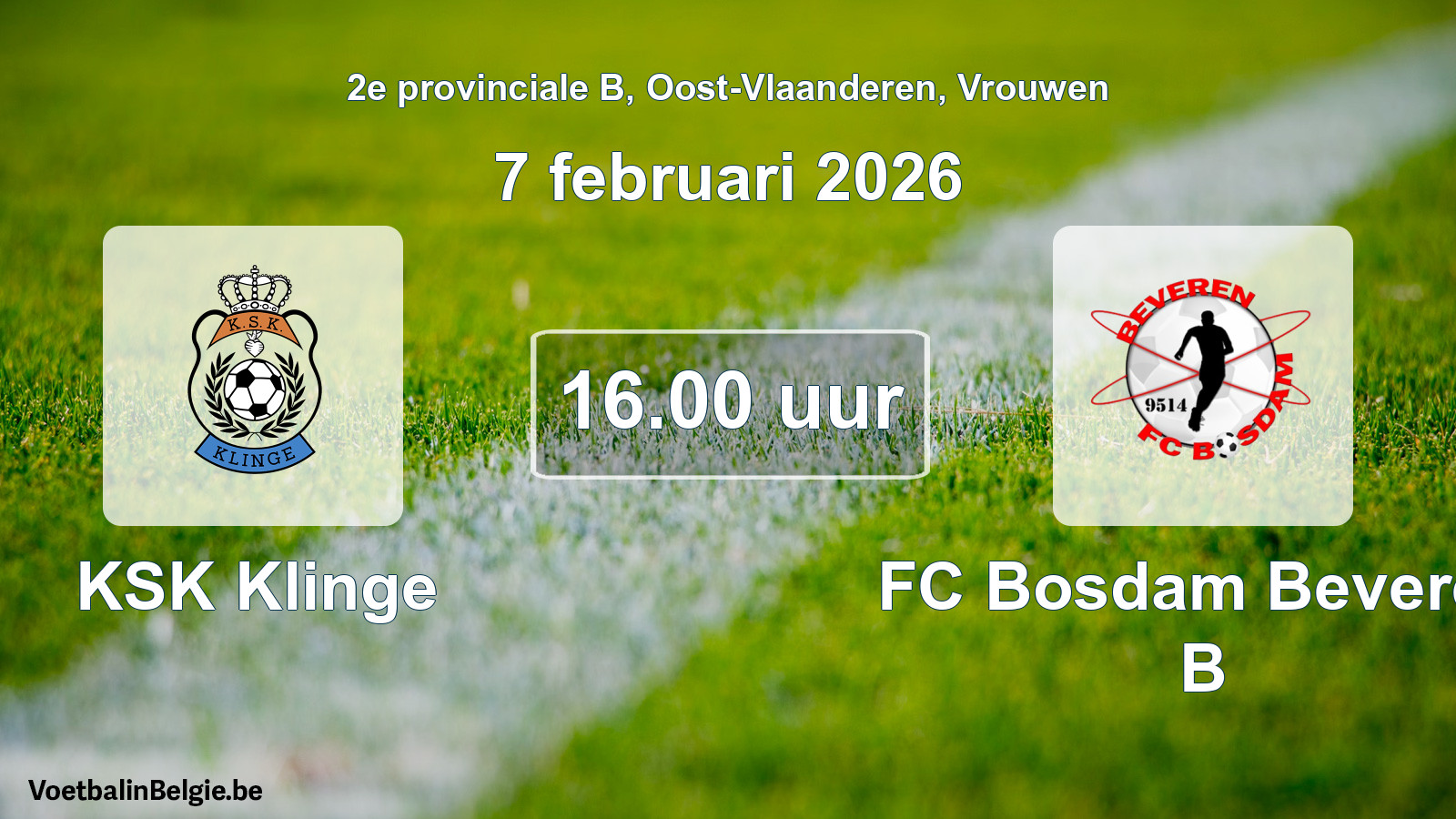 Scheduled match women football: KSK Klinge - FC Bosdam Beveren B (7 February 2026)