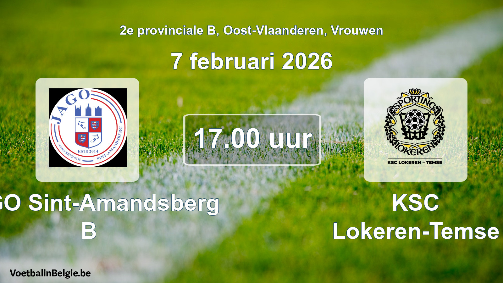 Scheduled match women football: JAGO Sint-Amandsberg B - KSC Lokeren-Temse (7 February 2026)
