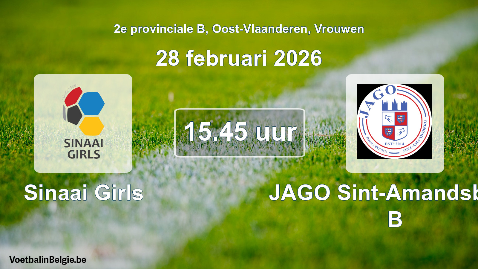Scheduled match women football: Sinaai Girls - JAGO Sint-Amandsberg B (28 February 2026)