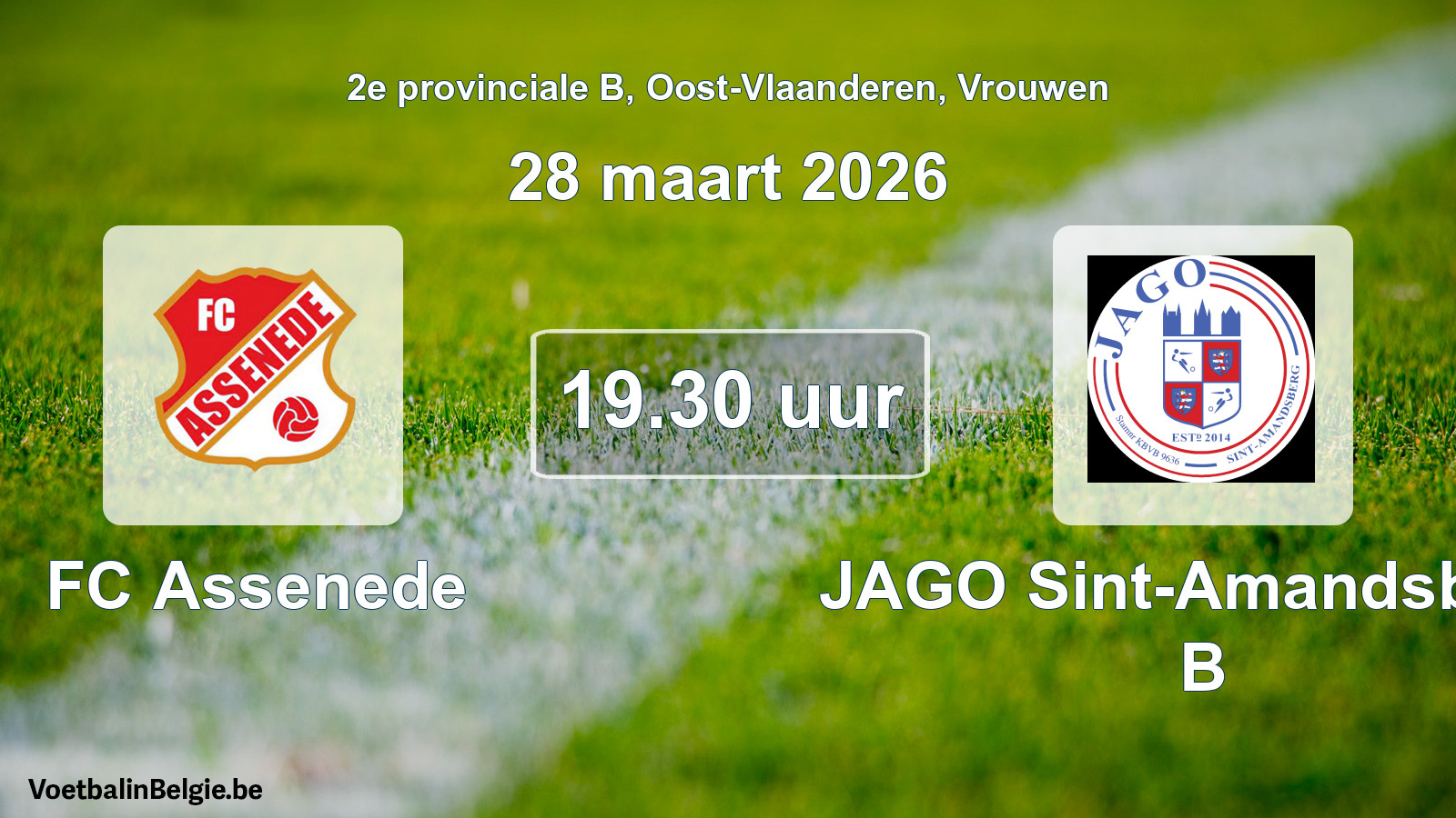 Scheduled match women football: FC Assenede - JAGO Sint-Amandsberg B (28 March 2026)