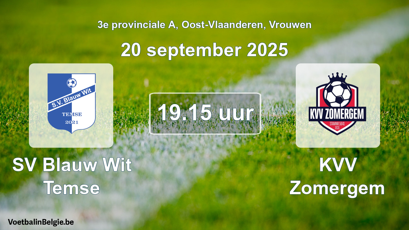 Scheduled match women football: SV Blauw Wit Temse - KVV Zomergem (20 September 2025)