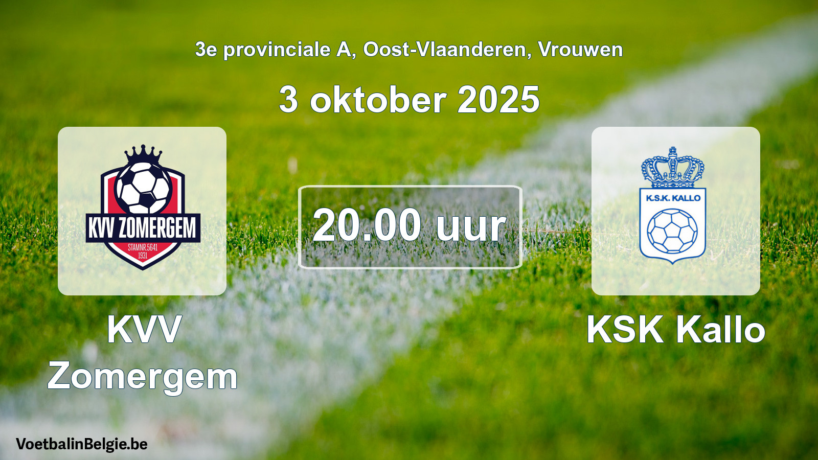 Scheduled match women football: KVV Zomergem - KSK Kallo (3 October 2025)