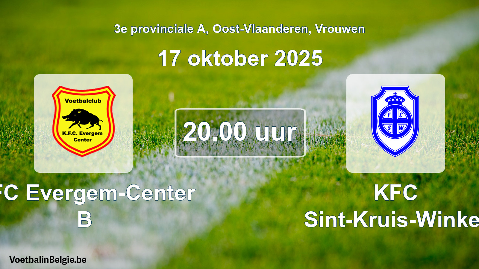 Scheduled match women football: KFC Evergem-Center B - KFC Sint-Kruis-Winkel (17 October 2025)