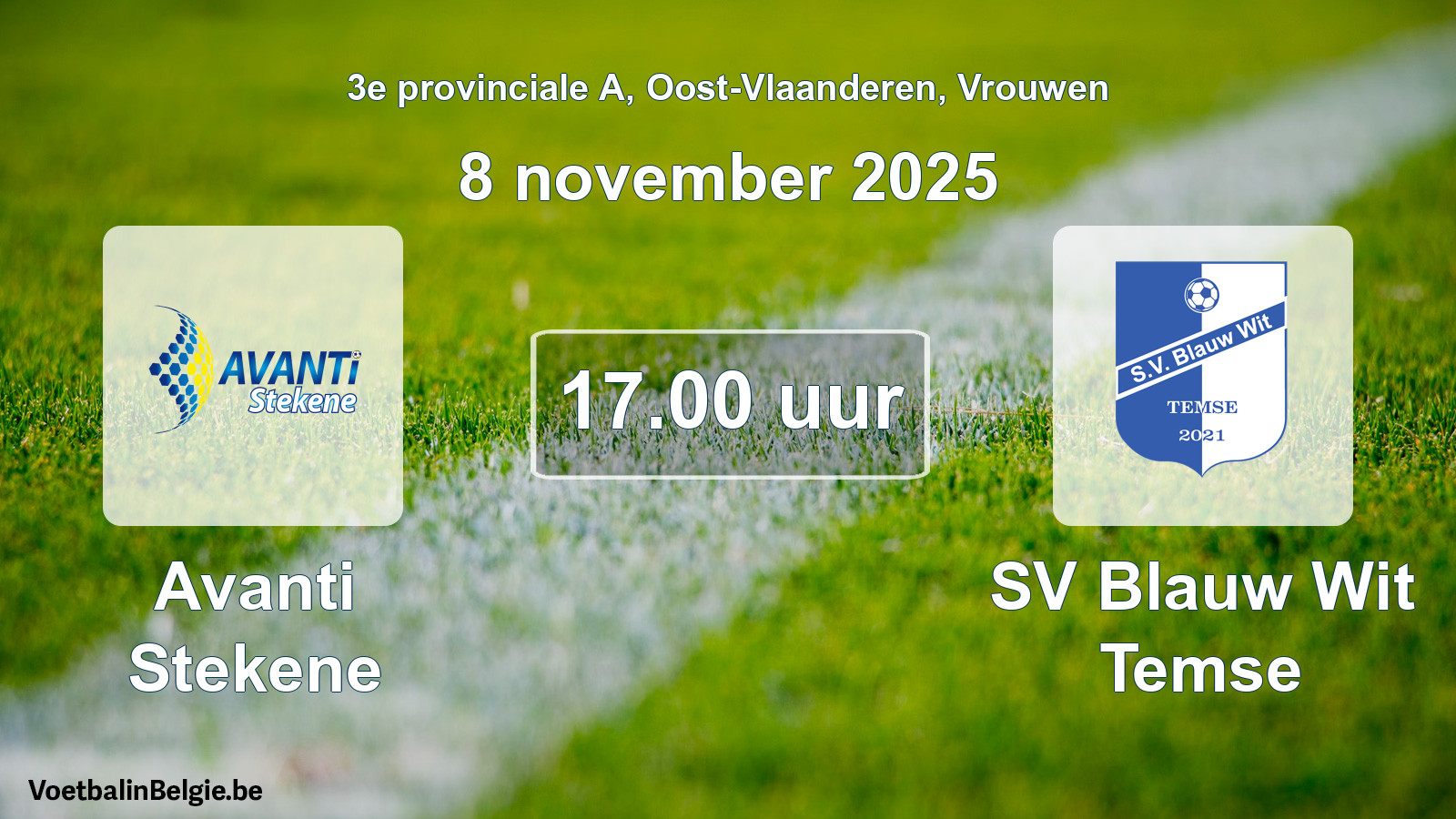 Geplande wedstrijd vrouwenvoetbal: Avanti Stekene - SV Blauw Wit Temse (8 november 2025)