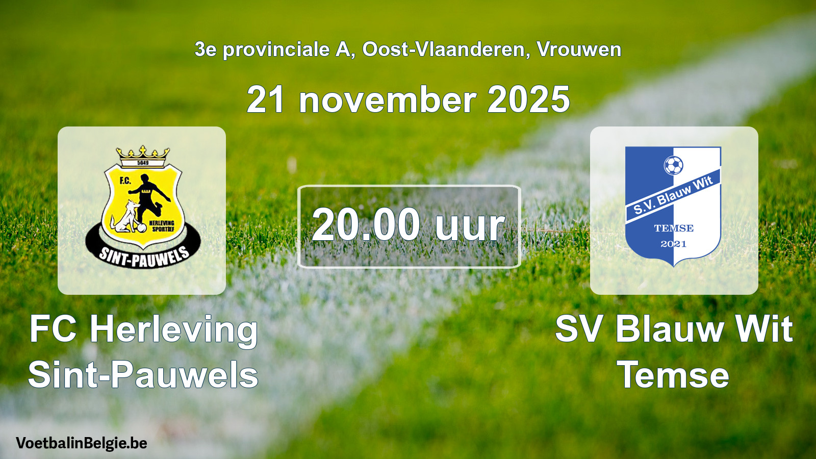 Scheduled match women football: FC Herleving Sint-Pauwels - SV Blauw Wit Temse (21 November 2025)