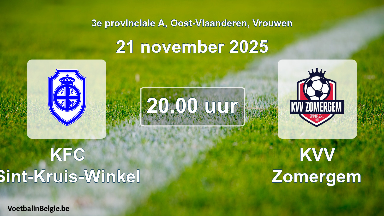 Scheduled match women football: KFC Sint-Kruis-Winkel - KVV Zomergem (21 November 2025)