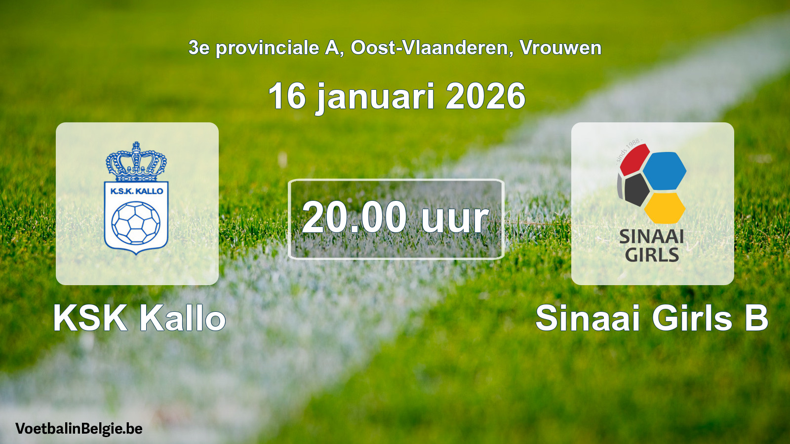 Geplande wedstrijd vrouwenvoetbal: KSK Kallo - Sinaai Girls B (16 januari 2026)
