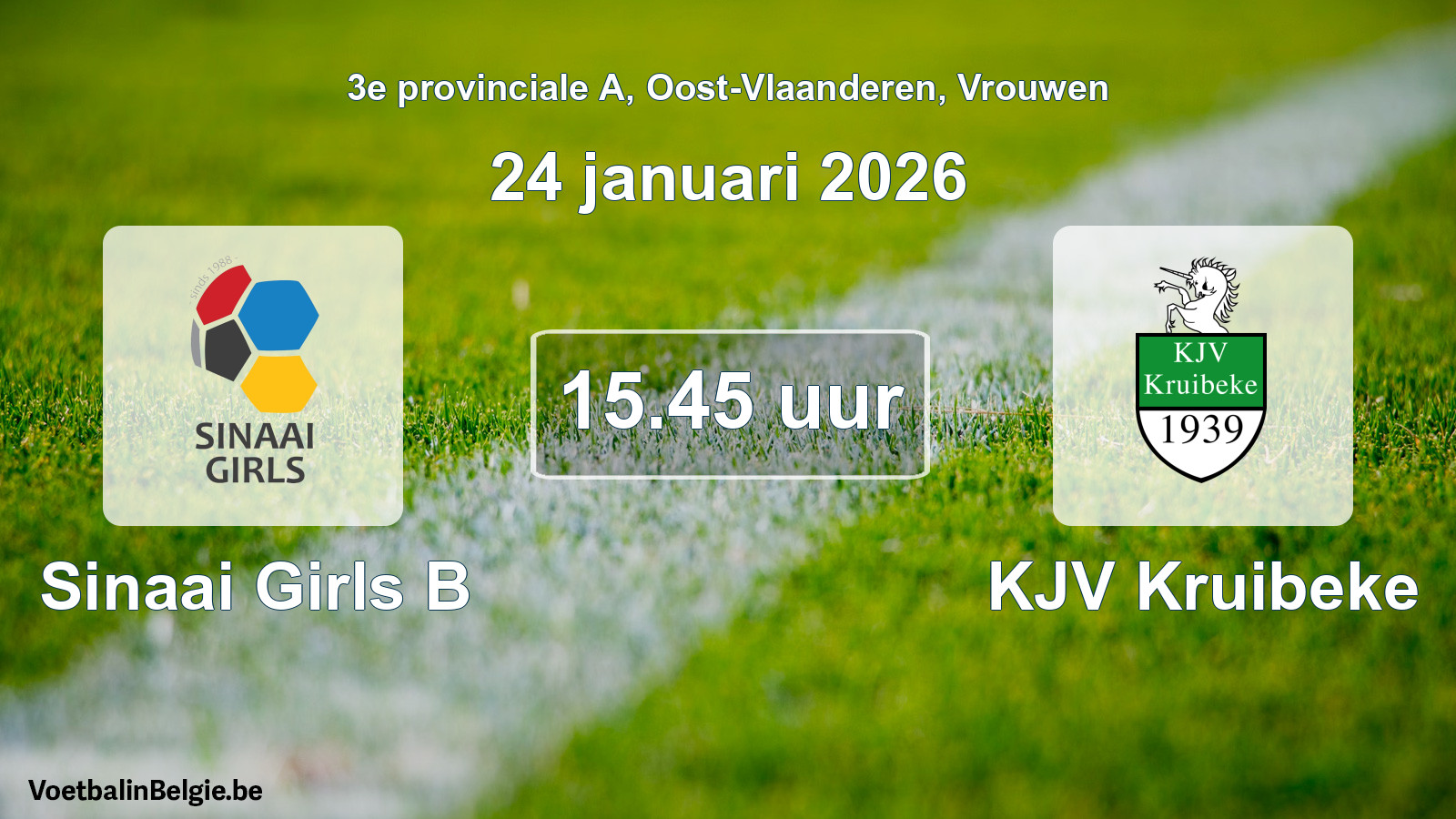 Match prévu football femmes: Sinaai Girls B - KJV Kruibeke (24 janvier 2026)