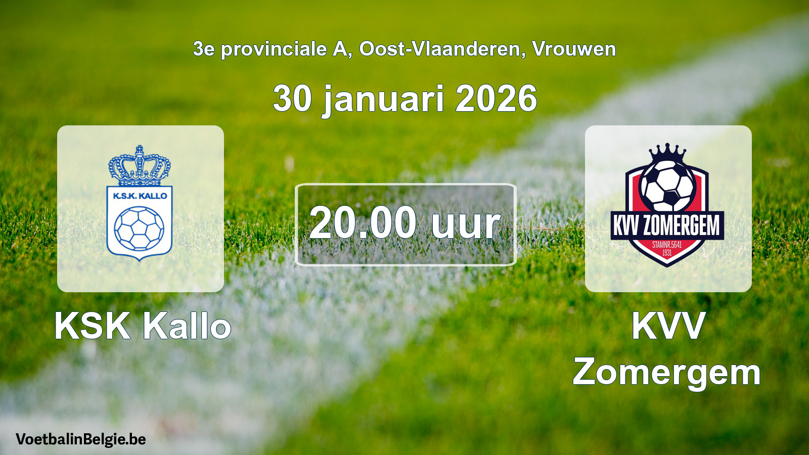 Scheduled match women football: KSK Kallo - KVV Zomergem (30 January 2026)