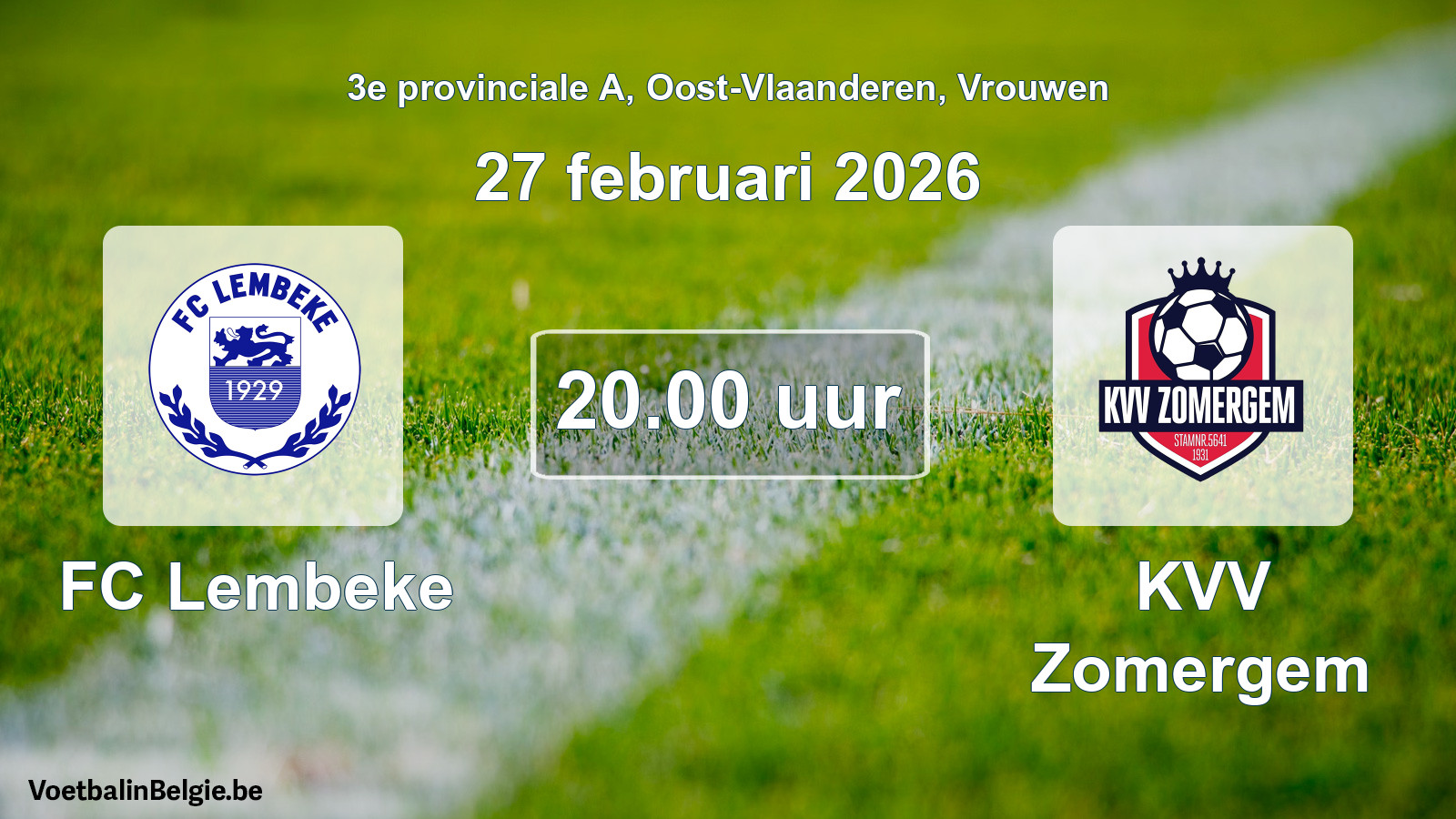 Scheduled match women football: FC Lembeke - KVV Zomergem (27 February 2026)