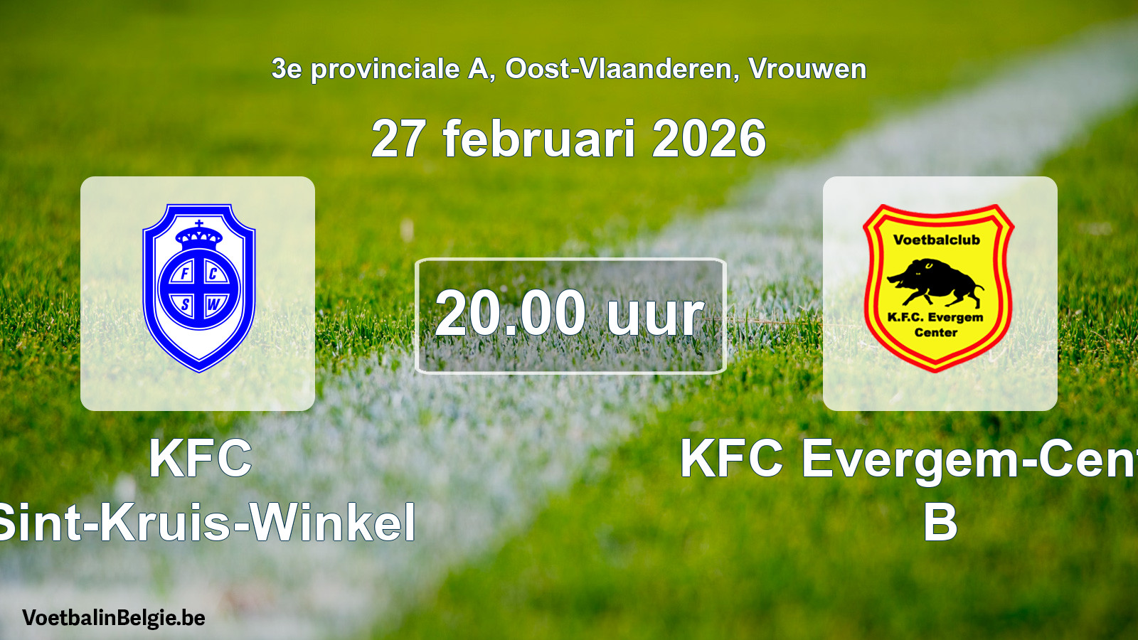 Scheduled match women football: KFC Sint-Kruis-Winkel - KFC Evergem-Center B (27 February 2026)