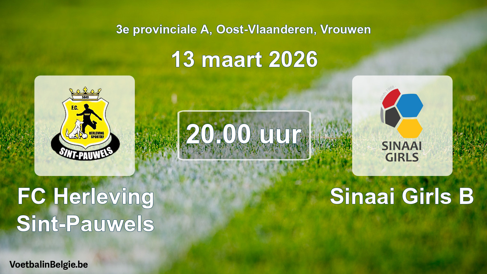 Match prévu football femmes: FC Herleving Sint-Pauwels - Sinaai Girls B (13 mars 2026)