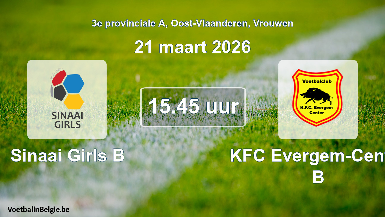 Geplantes Spiel frauen-Fußball: Sinaai Girls B - KFC Evergem-Center B (21 März 2026)