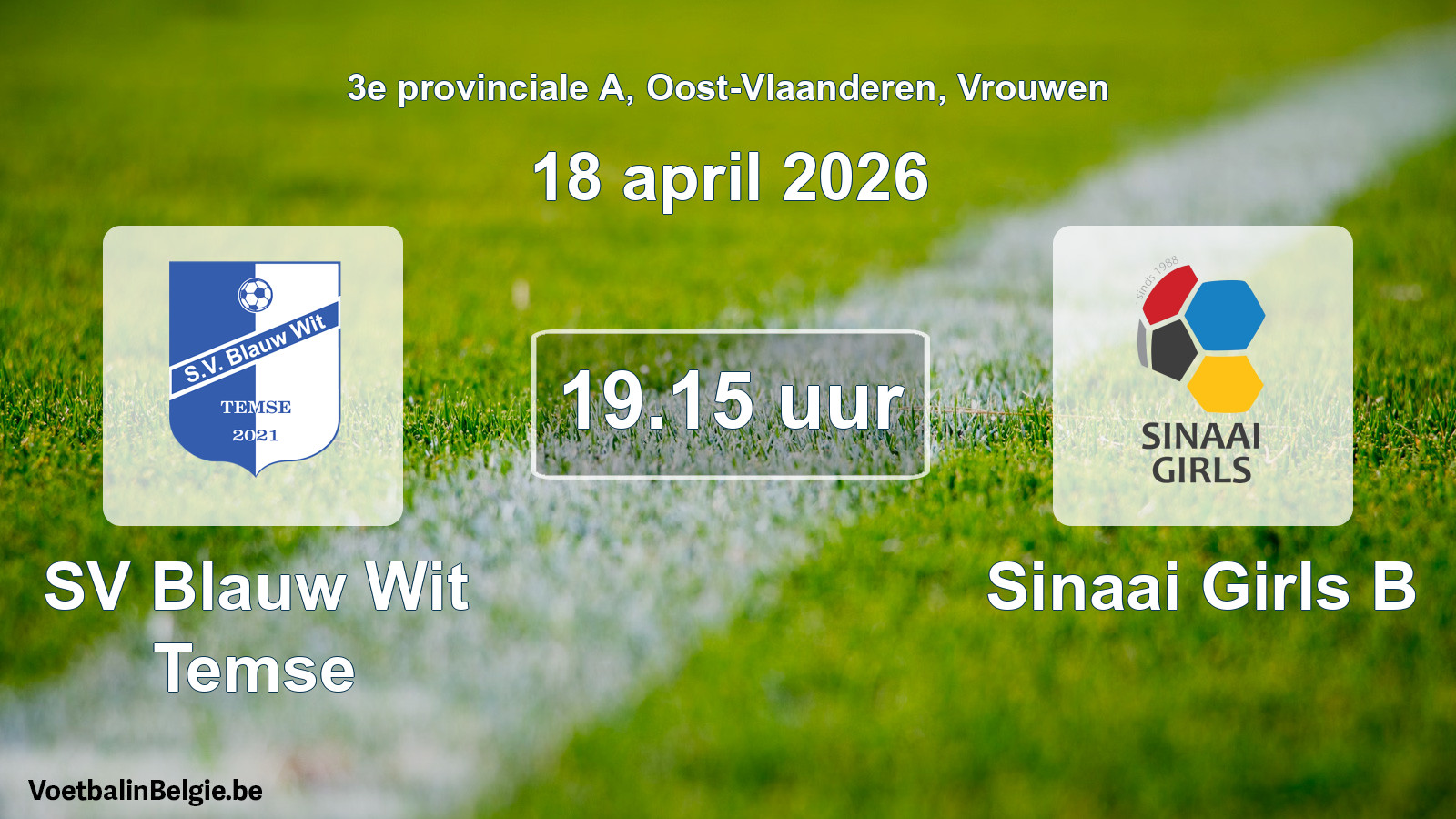 Geplande wedstrijd vrouwenvoetbal: SV Blauw Wit Temse - Sinaai Girls B (18 april 2026)