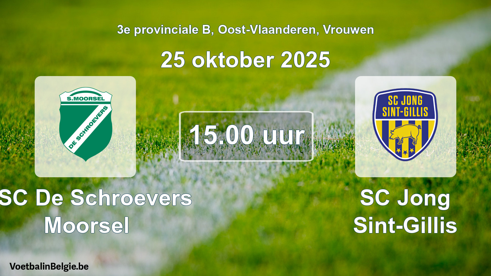 Geplande wedstrijd vrouwenvoetbal: KSC De Schroevers Moorsel - SC Jong Sint-Gillis (25 oktober 2025)