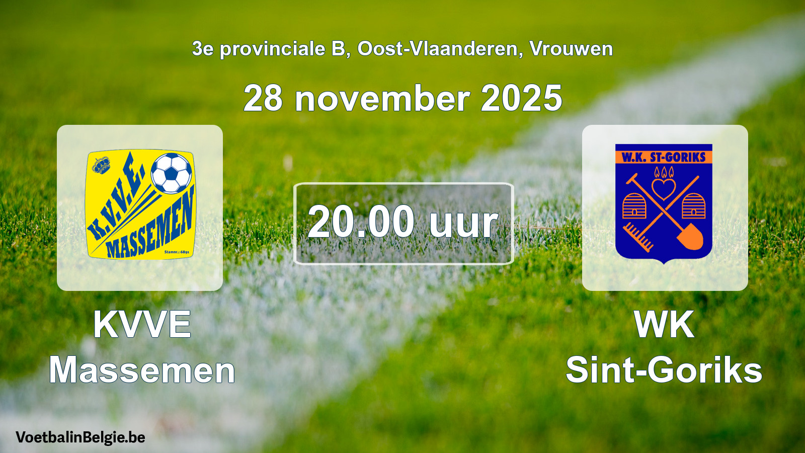 Scheduled match women football: KVVE Massemen - WK Sint-Goriks (28 November 2025)